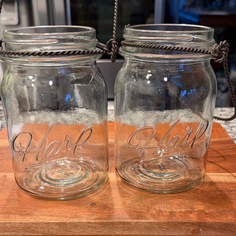 Harp Embossed Glass Jars